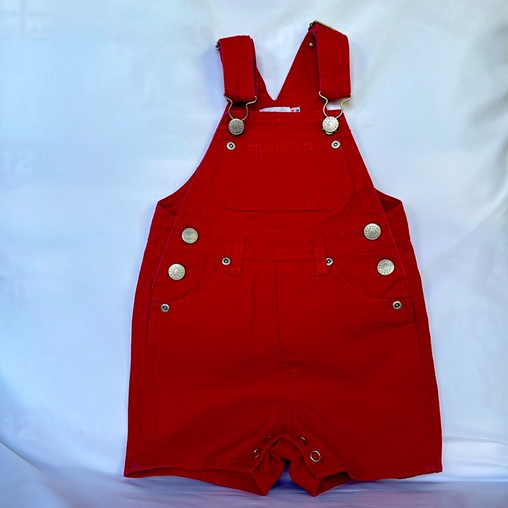 VINTAGE 2002 JACADI ADORABLE UNISEX BABY’s OVERALLS RED - SIZE 12 MOS
